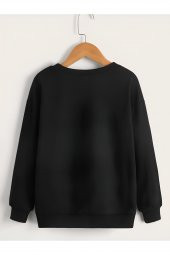 Çocuk Unisex Bisiklet Yaka Hey Its Me Baskılı Sweatshirt - Siyah - 2