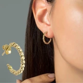 Altın Halka Küpe Dorikalı 14K Gold Üç Renk thumbnail 4