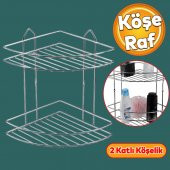 Oval Köşelik Small Banyo Krom 2 Katlı Şampuan Kese Sabun Duş Malzeme Estetik Köşe Raf Muhafaza - 1