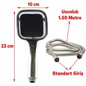 Duş Seti Banyo Duş Başlığı Seti Fiskiyesi Telefonu Kare Başlık Metal Hortum Siyah - 2