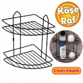 Small Banyo Oval Köşelik Siyah 2 Katlı Şampuan Kese Sabun Duş Malzeme Estetik Köşe Raf Muhafaza - 1