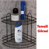 Small Banyo Oval Köşelik Siyah 2 Katlı Şampuan Kese Sabun Duş Malzeme Estetik Köşe Raf Muhafaza - 4