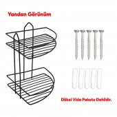 Small Banyo Oval Köşelik Siyah 2 Katlı Şampuan Kese Sabun Duş Malzeme Estetik Köşe Raf Muhafaza - 5