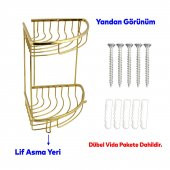 Oval Damla Banyo Altın 2 Katlı 20x20 Şampuan Askı Kese Sabun Duş Malzeme Estetik Köşe Raf Muhafaza - 5