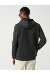 Basic Kapşonlu Sweatshirt Şardonlu - 7