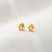 Yıldız Tasarım Tek Taş 22 Ayar Altın Küpe thumbnail 3