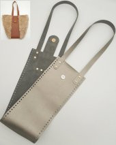 Angel Çanta Aksesuar Suni Deri Kova Model Parlak Gri Renk Çanta Deri Seti Light Gold Metal thumbnail 1