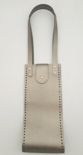 Angel Çanta Aksesuar Suni Deri Kova Model Parlak Gri Renk Çanta Deri Seti Light Gold Metal thumbnail 3