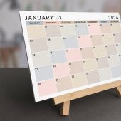 Amerikan Standardı 2025 Masa Takvimi(Pazar Günü Başlangıç),Ahşap Şövale Takvim, Aylık Planlamalı Takvim, Boho Renkler, Y - 2