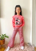 Minnie Mouse Desenli Pembe İspanyol Paça Takım - 1