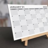 Amerikan Standardı 2025 Masa Takvimi(Pazar Günü Başlangıç),Ahşap Şövale Takvim, Grinin Tonları 2025 Masa Takvimi, Aylık - 2