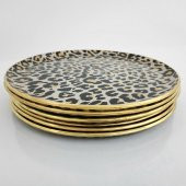 Glore Leopar Somon Altın Yaldızlı Cam Servis Tabağı Takımı - 4