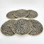 Glore Leopar Somon Altın Yaldızlı Cam Servis Tabağı Takımı - 6
