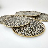 Glore Leopar Somon Altın Yaldızlı Cam Servis Tabağı Takımı - 7