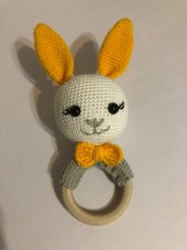 Sarı Kulaklı Tavşan Çıngırak Amigurumi Organik Oyuncak - 1