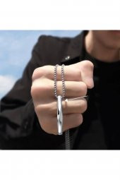 2023 Moda Yeni Siyah Kolye Erkek Moda Basit Paslanmaz Çelik Zincir Erkek Kolye Takı thumbnail 2