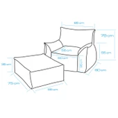 Homedius Notre Kadife Koltuk Puf Set Bej Tek - 6