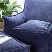 Homedius Notre Kadife Koltuk Puf Set  Tek İndigo - 2