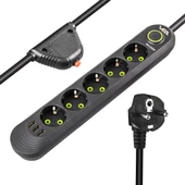Vea VA-21561 Akım Korumalı Priz 5 Li 1.5 Metre Uzatma Kablosu Usb li Isıya Dayanıklı 3-16 Amper Anahtarlı - 1
