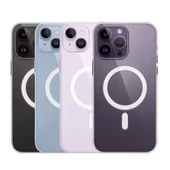 iPhone 15 Plus Kılıf Magsafe Şarj Özellikli Şeffaf Sert PC Embos Kılıf thumbnail 5