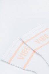 Beyaz Vibe Slogan Baskılı Soket Çorap - 2