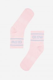 Pembe Glow Slogan Baskılı Soket Çorap - 1