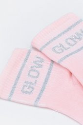 Pembe Glow Slogan Baskılı Soket Çorap - 2