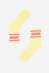 Sarı Dream Slogan Baskılı Soket Çorap - 1