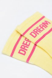 Sarı Dream Slogan Baskılı Soket Çorap - 2