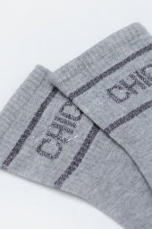Gri Chic Slogan Baskılı Soket Çorap - 2
