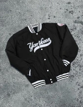 Unisex Nakış İşlemeli Bomber Ceket - Siyah - 3