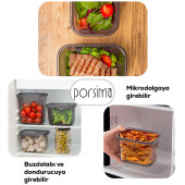 Porsima 1022 12 li Etiketli Kapaklı Dikdörtgen Gıda Erzak Bakliyat Saklama Kabı Seti - 1,3 Lt - 2