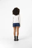 Cowboy Bebop Retro Letter Logo Ekstra Uzunkol Sweatshirt Ekru - 2