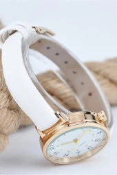 Altın Renk Kasa Beyaz Deri Kordon Kadın Kol Saati SU-886 - 2