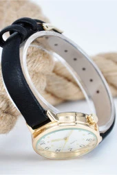 Altın Renk Kasa Siyah Deri Kordon Beyaz Kadran Kadın Kol Saati SU-889 - 2