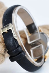 Altın Renk Kasa Siyah Deri Kordon Siyah Kadran Kadın Kol Saati SU-887 - 2