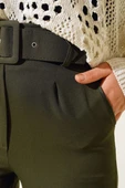 Kemerli Kopçalı Kumaş Pantolon Haki thumbnail 4