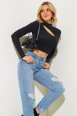 Pencere Dekolteli Simli Bluz Siyah thumbnail 1