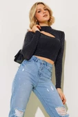 Pencere Dekolteli Simli Bluz Siyah - 2