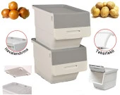 Motek Tekerlekli Patateslik Soğanlık Oyuncak Kutusu Patateslik Soğanlık Sepeti 2X12Lt Beyaz+Gri - 1