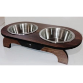 Oval Ahşap Ayaklı İkili Metal Kedi Köpek Mama Ve Su Kabı - 1