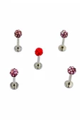 Renkli Taşlı Çelik 5 Adet Kaş Tragus Piercing - 1