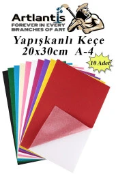 Yapışkanlı Keçe 10 Renk A4 20x30 cm 1 Paket Keçe Yapışkanlı 10 lu Okul Kreş Okul Öncesi Etkinlik Hobi - 1