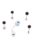 Renkli Taşlı Çelik 5 Adet Kaş Tragus Piercing - 1