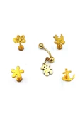 Renkli Taşlı Çelik 5 Adet Kaş Tragus Piercing - 1