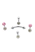 Renkli Taşlı Çelik 5 Adet Kaş Tragus Piercing - 1