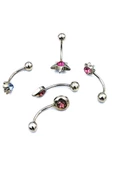 Renkli Taşlı Çelik 5 Adet Kaş Tragus Piercing - 1
