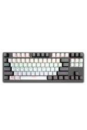 Leaven K550 Kablolu Klavye Led RGB 87 Tuşlu Mekanik Oyuncu Işıklı Siyah-Beyaz Klavye Mavi Switch - 1