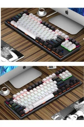 Leaven K550 Kablolu Klavye Led RGB 87 Tuşlu Mekanik Oyuncu Işıklı Siyah-Beyaz Klavye Mavi Switch - 2