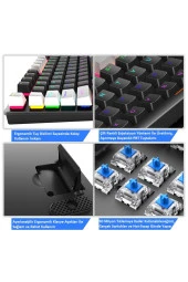 Leaven K550 Kablolu Klavye Led RGB 87 Tuşlu Mekanik Oyuncu Işıklı Siyah-Beyaz Klavye Mavi Switch - 4